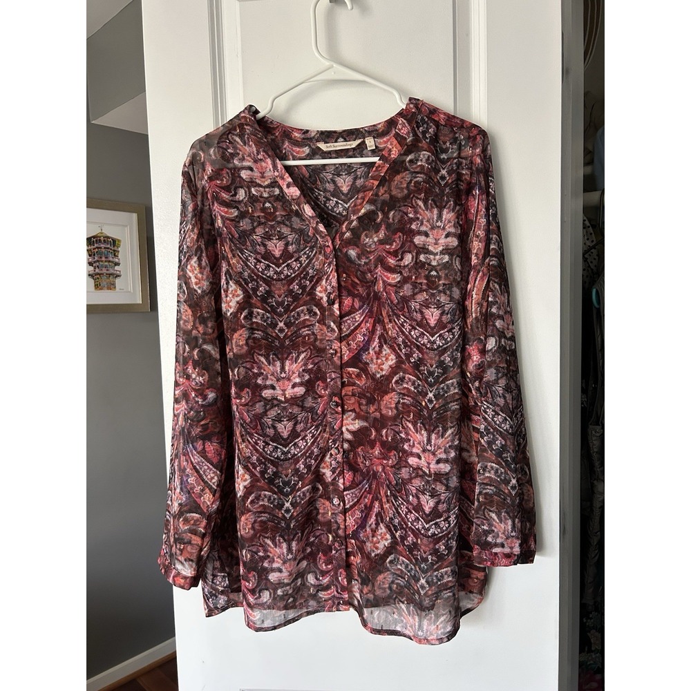Soft Surroundings Tasha Multicolor Tapestry Blouse Built In Cami Tank Size Large